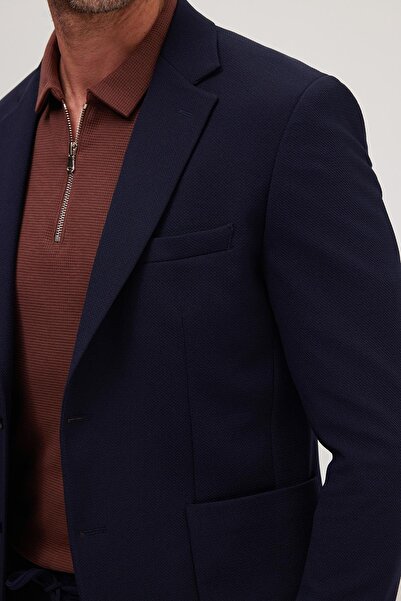 Tudors Erkek Regular Fit Lacivert Esnek Likralı Kumaş Mono Yaka Torba Cepli Takım Elbise