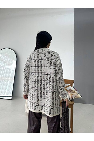 RECEP AYDIN Square Patterned Knitwear Cardigan - White