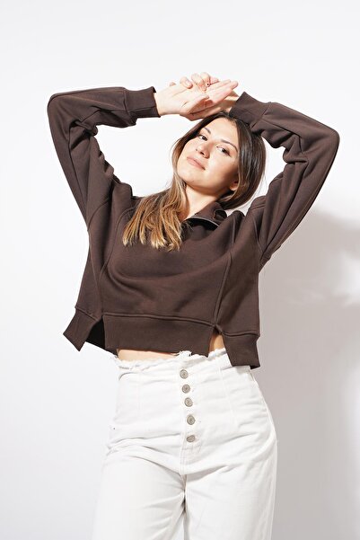 Pafi Moda سترة دارلي ذات غطاء للرأس وسحاب باللون البني