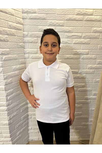 serkertaş Tricou școlar alb cu guler polo și mânecă scurtă, model bumbac