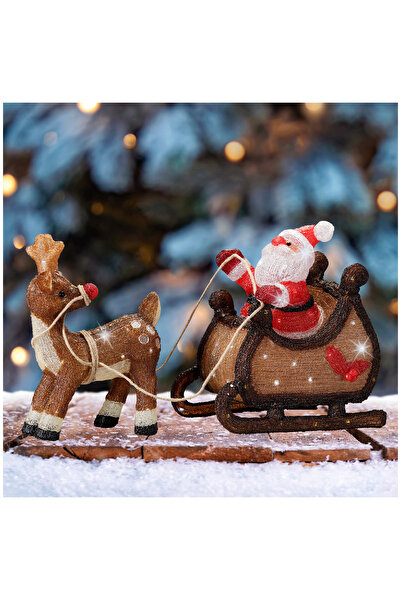 BraziPremium By OLLMA Christmas decoration model Sleigh with reindeer and Santa Claus for outdoor, 90 LEDs, 82.5x33x47 cm