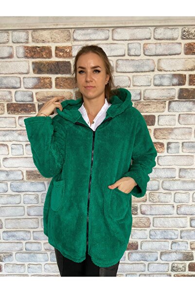 AGORATEKSTİL Γυναικείο μπουφάν με φερμουάρ και κουκούλα από βελούδινο Welsoft