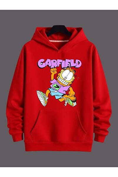 ArtYus Unisex Garfield Renkli Özel Baskılı Pamuklu Oversize Kapüşonlu Sweatshirt