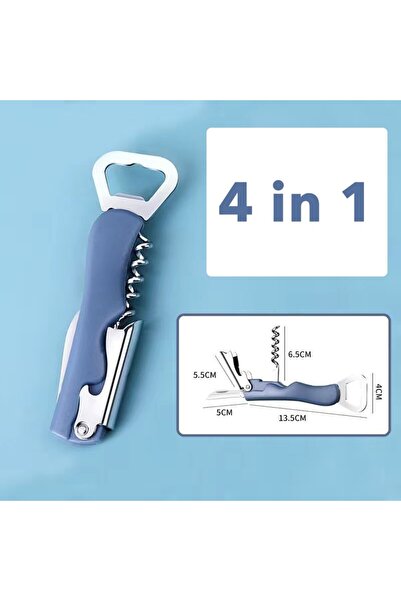 Flippy 4-in-1 Bottle Corkscrew, Multifunctional Stainless Steel with Non-Slip Handle, 13.5 x 4 cm, B