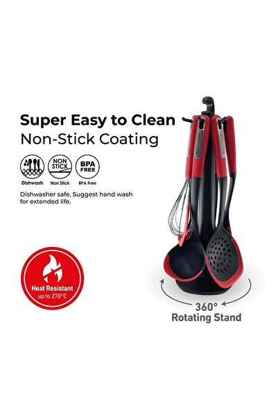 Muller Kitchen 7-Piece Silicone Kitchen Utensils Set with Rotating Holder, MK-1611