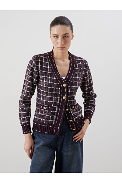 LC Waikiki Vizyon New Season V-Neck Plaid Women's Cardigan