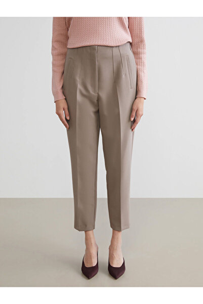 LC Waikiki Beige High Waist Cigarette Women's Pleated Trousers