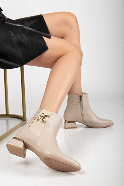 Dubais Shoes Kadın Deri Lastikli & Tokalı Bot & Bootie 4CM Topuk d111