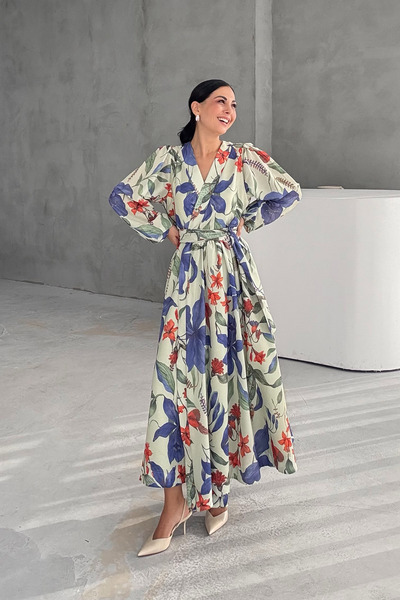 Seda Yalçın Atelier Multi-Colored Belted Wrap Dress