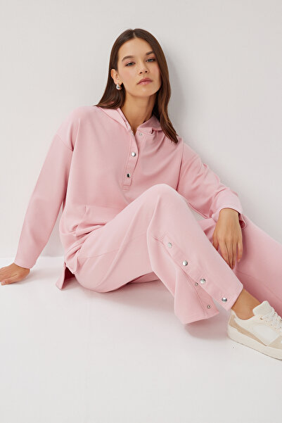 Lovelyİstanbul Snap Fastener Detailed Modal Top and Bottom Set Lby0010 Pink