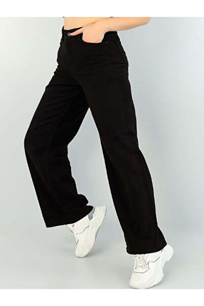 mooishan S.o.l.m.a.y.a.n Μαύρο Casual Palazzo Lycra Jeans Παντελόνι