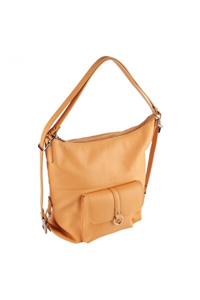 AZZURA Ayline bag, orange backpack type made of genuine leather
