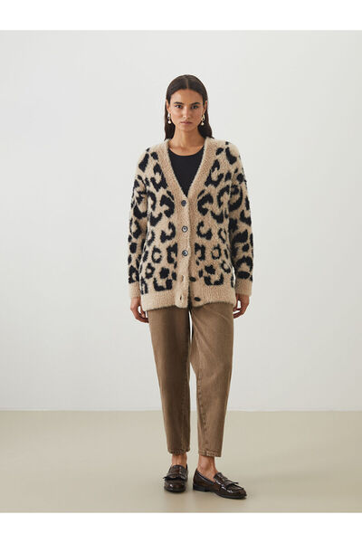 LC Waikiki Cey Yeni Sezon V Yaka Desenli Kadın Triko Hırka