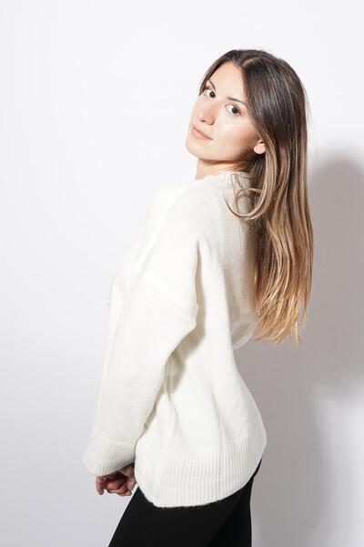 Pafi Moda Pulover tricotat cu detalii Bunny Labubu alb