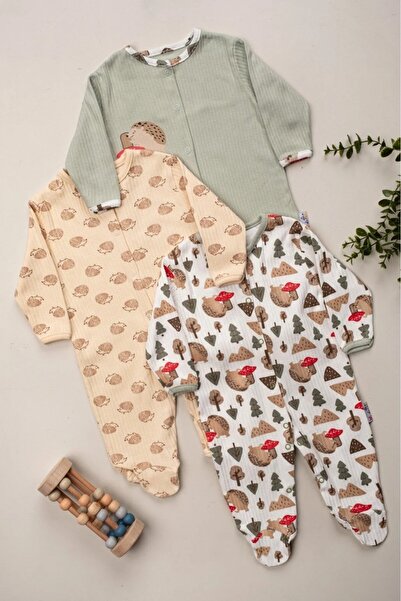 ENİA BABY Baby Patterned Seasonal Cotton Newborn 3-6-9 Months 3-Piece Clothing Jumpsuit Set Sleeping Bag