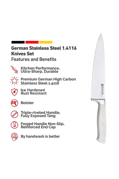 Muller Kitchen 15 Pieces Stainless Steel Knife Set with Wooden Block, Built-in Knife Sharpener, MK-2815