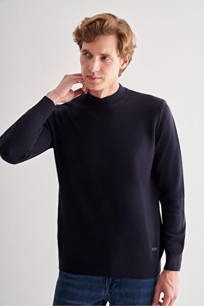 İmza Dark Navy Half Turtleneck Long Sleeve Pocketless Comfort Fit Classic Cotton Knitwear Sweater 1012255208