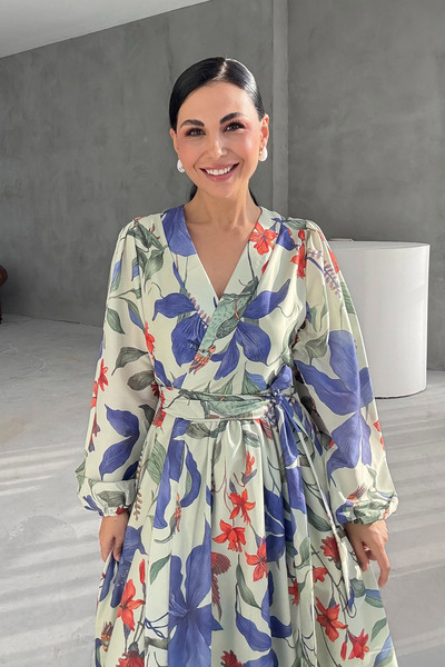 Seda Yalçın Atelier Multi-Colored Belted Wrap Dress