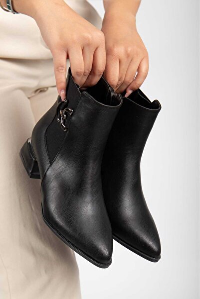 Dubais Shoes Kadın Deri Lastikli & Tokalı Bot & Bootie 4CM Topuk d111
