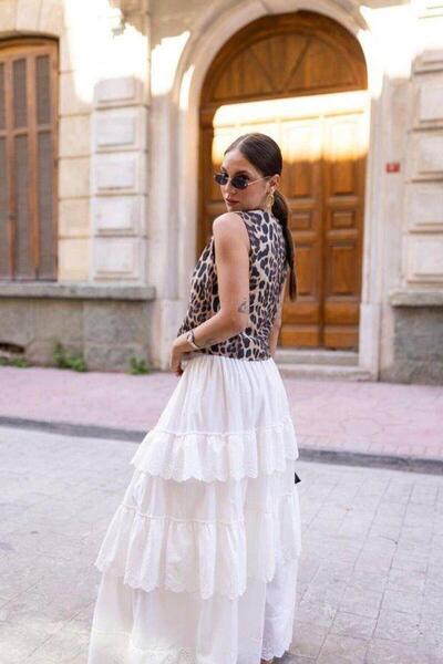 BETULAKSUBUTİK Leopard Pattern Linen Vest