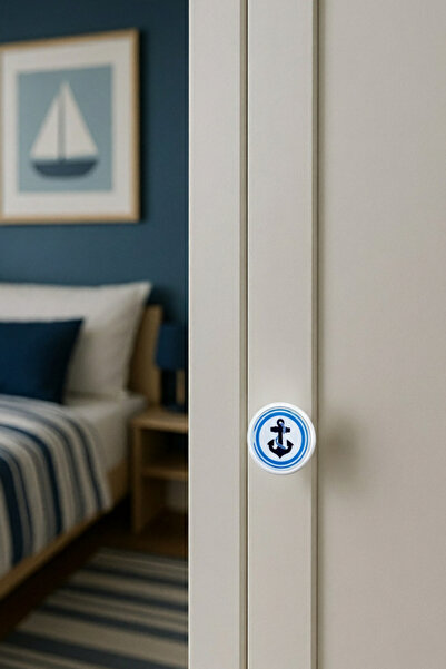 MegaVitrin 5 Pieces Anchor Children's Room Furniture Handle Set - Abs Plastic Single Button Cabinet and Drawer Handles