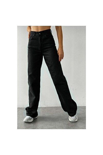 mooishan Liyan Women's Black Wide Leg Detail Palazzo Jean Loose Leg - Black L...