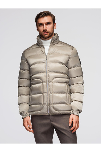 OMBRE Herren Steppjacke mit Glanz und Stehkragen - Hellgrau V5 OM-JALP-0218 S