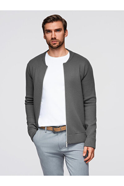 OMBRE Herrenpullover mit Reißverschluss, schlicht - Graphit V2 OM-SWZS-0146 XL