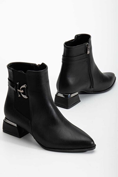 Dubais Shoes Γυναικείες δερμάτινες ελαστικές μπότες & μποτάκια με αγκράφα 4cm τακούνι d111