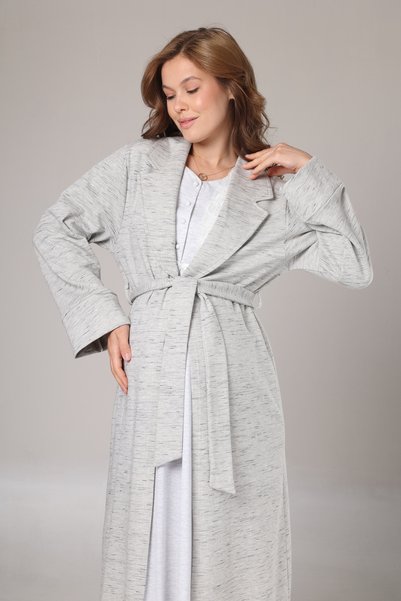 Generic Brand Women's Gray Shawl Collar Lace Maternity Nightgown-Robe Set of 2