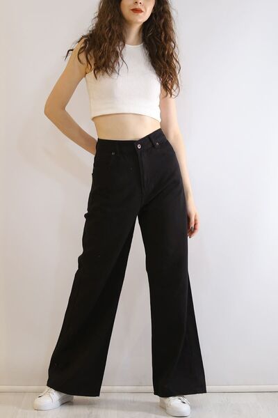 mooishan بنطلون جينز نسائي أسود واسع الساق، بنطلون جينز نسائي أسود من الليكرا...