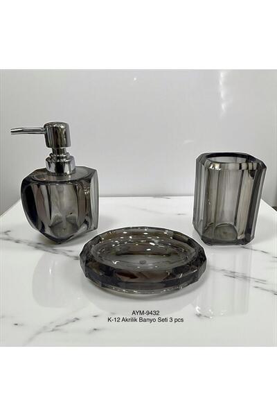 Lunara Kristal Model PLASTİK AKRİLİK Sabunluk Seti 3 Parça (Oval Katı Sabunlu...