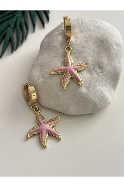 Çelik Renkli Sallantılı Deniz Yıldızı Halka Küpe