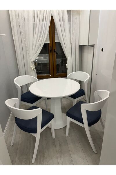 Meser Mobilya PİSAGOR PARLAK BEYAZ YUVARLAK SABİT MUTFAK MASASI / BAKÜ AHŞAP ...