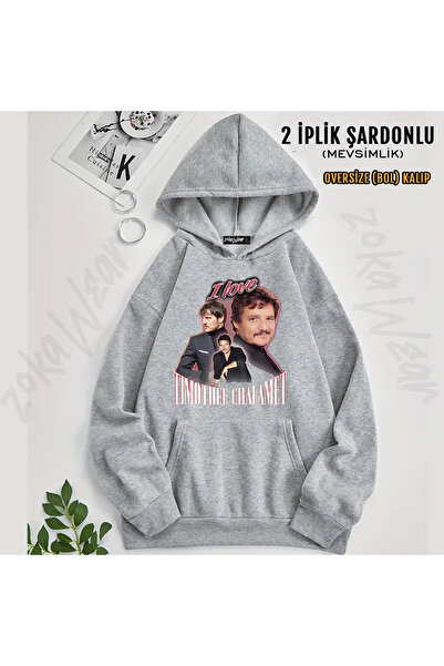 ZOKAWEAR Φούτερ με κουκούλα με στάμπα I Love Timothee Chalamet Pedro Pascal Cursed Fan Collage (2 κλωστές)