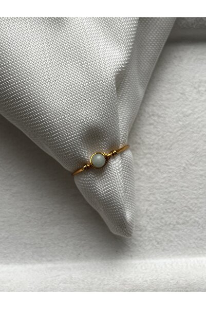 Pel Design خاتم من حجر الأمازونيت بسيط قابل للتعديل بلون ذهبي / مصنوع يدويًا