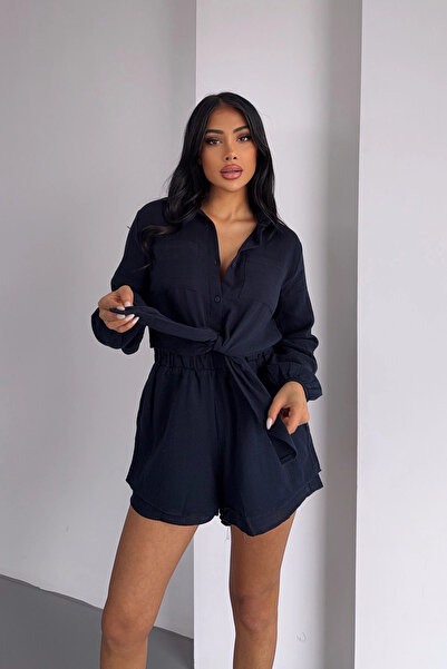 loia Γυναικείο Σετ Σορτς από Λινό Μουσελίνα σε Σκούρο Μπλε Χρώμα LOİA25-5252