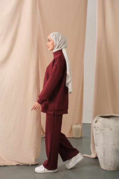 LOCCO Γυναικείο κοστούμι με μισό φερμουάρ μπορντό