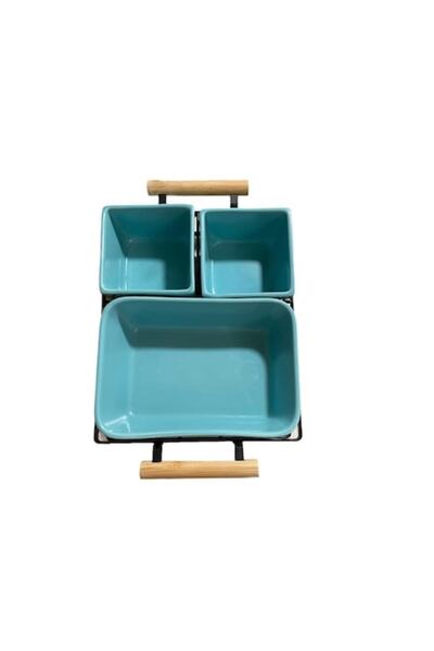 Import China Set aperitive ceramica turcoaz, 3 boluri/set, 1 suport din metal...