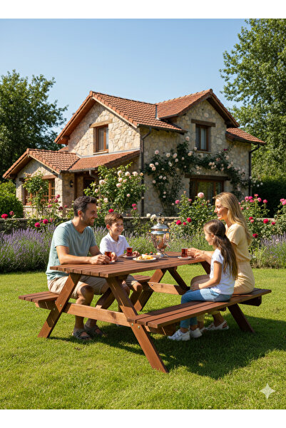 KARAS AHŞAP MASİF ÇAM PİKNİK MASASI DIŞ MEKAN AHŞAP BAHÇE OTURMA GRUBU