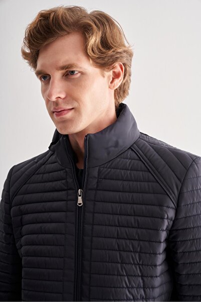 İmza Dark Navy Stand Collar Fully Lined Casual Slim Fit Quilted Padding Coat 1007255264