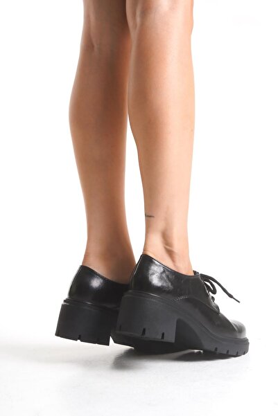 Budi K-707 Black Wrinkled Patent Leather High-Sole Lace-Up Loafer Shoes