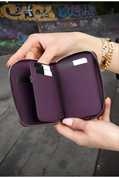 MODA محفظة جلد طبيعي أرجوانية للجنسين – 10 فتحات للبطاقات، 3 أقسام للنقود، جي...