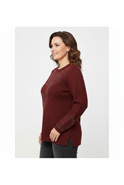 Oppland Women's Winter Sweater Crew Neck Cotton Cardigan Knitted Embroidered Beaded Full Fit