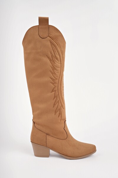 MUGGO Rodeo Stitch Detailed Thick Heeled Cowboy Women's Boots