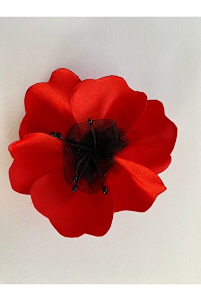 OEM Red Poppy Brooch with Black Tulle Core and Black Stamens