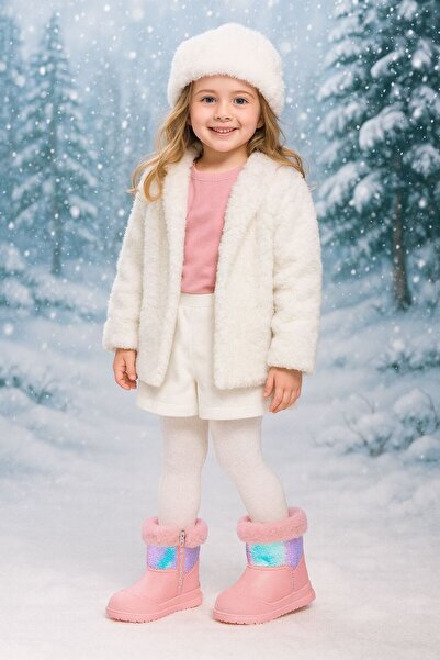 AYS SHOES Kız Çocuk Ortopedik Taban Pullu İçi Kürklü Kaymaz Taban Su Geçirmez Bot