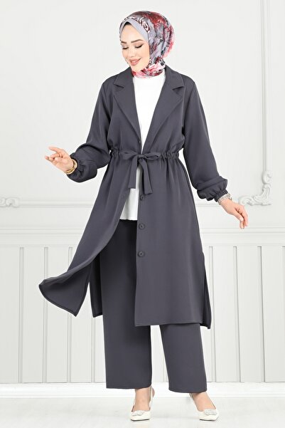 ModaMerve Kruvaze Yaka İkili Takım 021MR1078-MS Antrasit