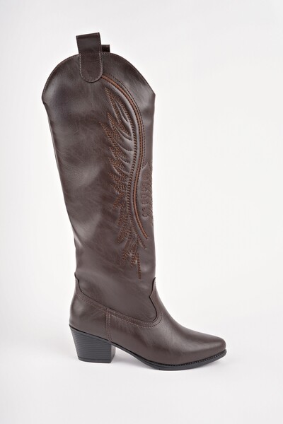 MUGGO Rodeo Stitch Detailed Thick Heeled Cowboy Women's Boots