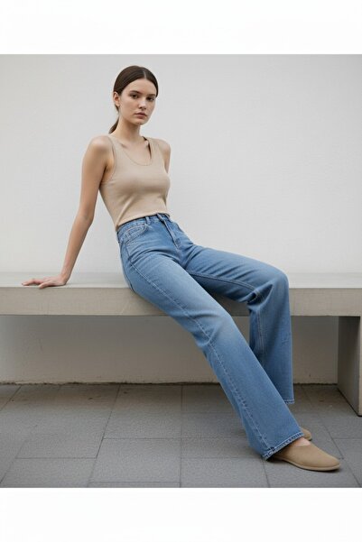 ENZİM JEANS Kadın Yüksek Bel %100 Pamuk Wide Leg Baggy Jean Comfort Fit